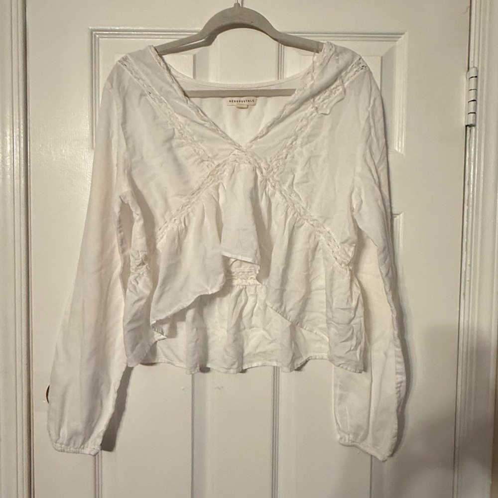 Aeropostale White Ruffled Blouse
